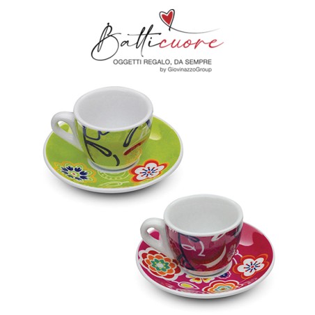 Coppia tazze caffè,2 ass. verde/rosa,con scatola per bomboniera CM 11X8,5 CFN 1 - CTN16