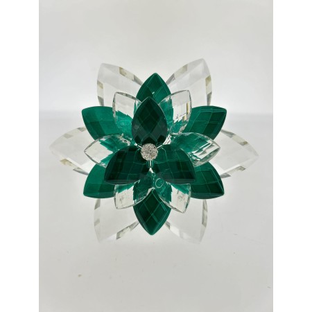 Fiore grande con petali verdi e pallina c/strass,c/scat.c/Led Cm 11x11