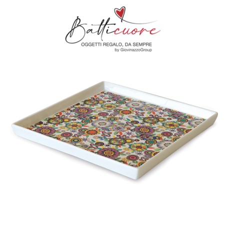 Piatto quadrato in porcellana decoro fiori,con scatola regalo CM 22,8X22,8X2 CFN 1 CTN 12