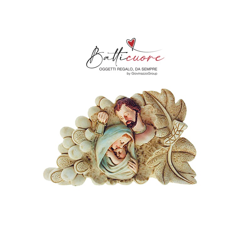 Placchetta uva con sacra famiglia in resina colorata CM 10X6 CFN 6 - CTN 144