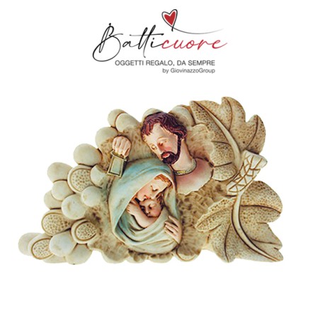 Placchetta uva con sacra famiglia in resina colorata CM 10X6 CFN 6 - CTN 144