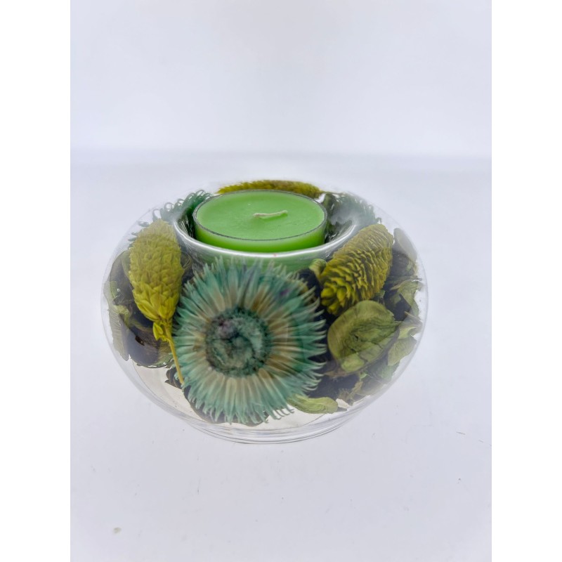 PORTACANDELA AMPOLLA VETRO GRANDE POT-POURRI VERDE 10X6 CON