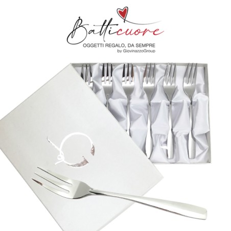 Set 6 forchettine in acciaio con scatola bomboniera CM 15,3X2,3 CFN 1 - CTN 48